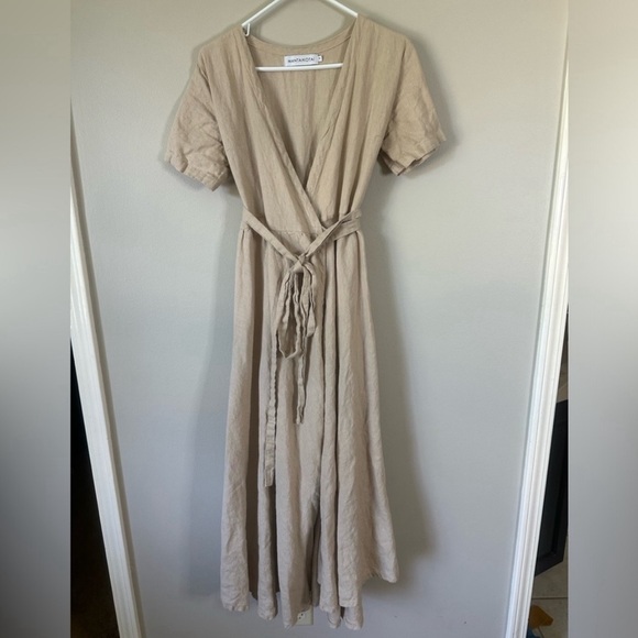 Mantaikotai Beige Lisbon Linen Wrap Dress Lisbon S - Picture 4 of 6